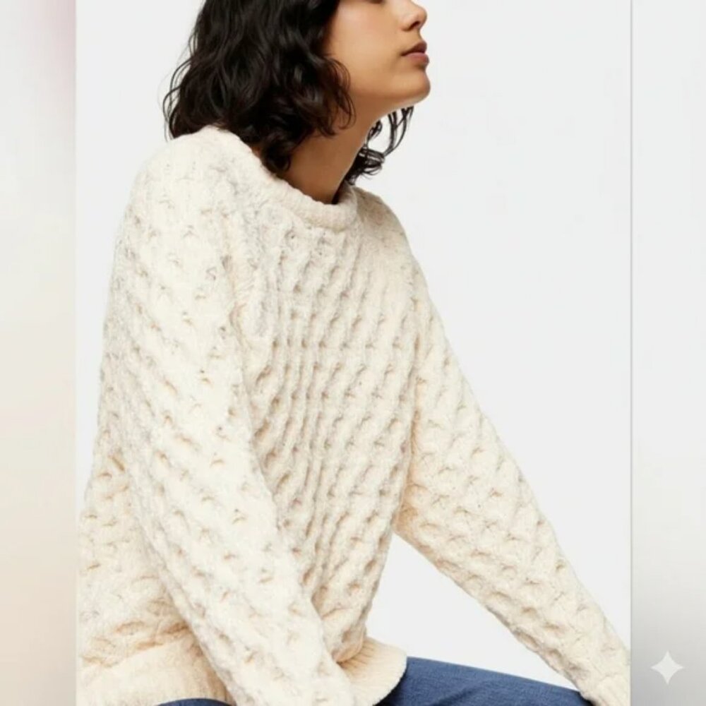 Topshop - Knitted Chenille Honeycomb Sweater Ivory - XS